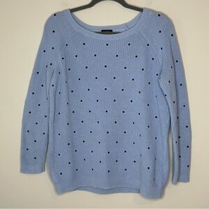 Talbots Light Blue Sweater with‎ Black Polka Dots Plus Size X Pima Cotton Preppy